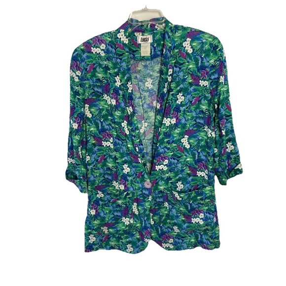 Vintage 80s Tropical Pantsuit Womens Ladies Sz 12 Office Blazer Jacket & Pants - Picture 4 of 16